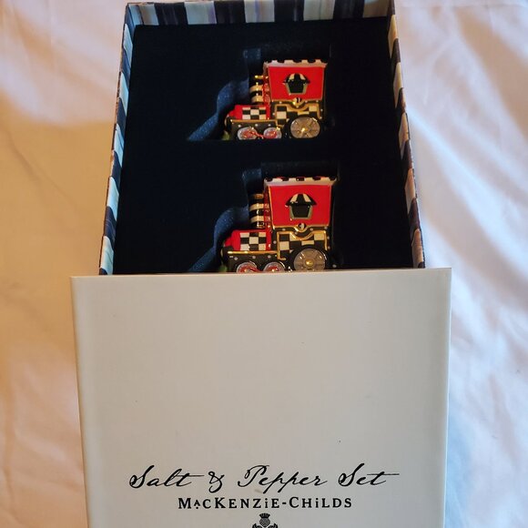 *NEW* Mackenzie Childs Christmas Toyland Train Salt And Pepper Set - Picture 3 of 5